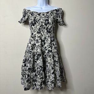 American Eagle Black/White Floral Off The Shoulder Dress Women's XS